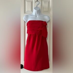 Rendez-Vous Red Strapless Mini Dress with Bow and Pockets – Size 4